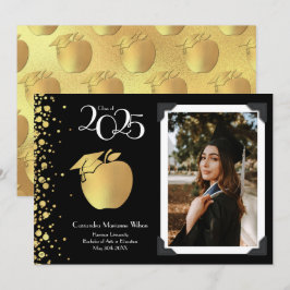 Invitación Maestra Educación Graduación de Oro Negro