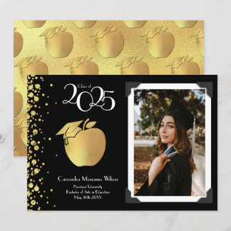 Invitación Maestra Educación Graduación de Oro Negro