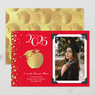 Invitación Maestra Educación Graduación Oro Rojo
