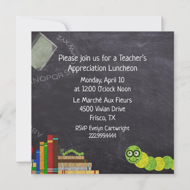 Invitación Maestros Chalkboard Luncheon  (Anverso)