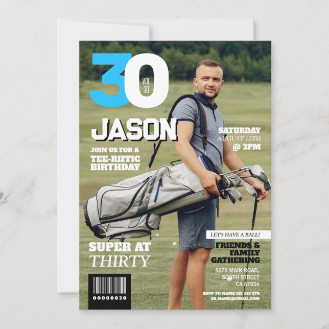 Invitación Magazine 30 Mens Golf Thirty Golfer Cumpleaños (Anverso)