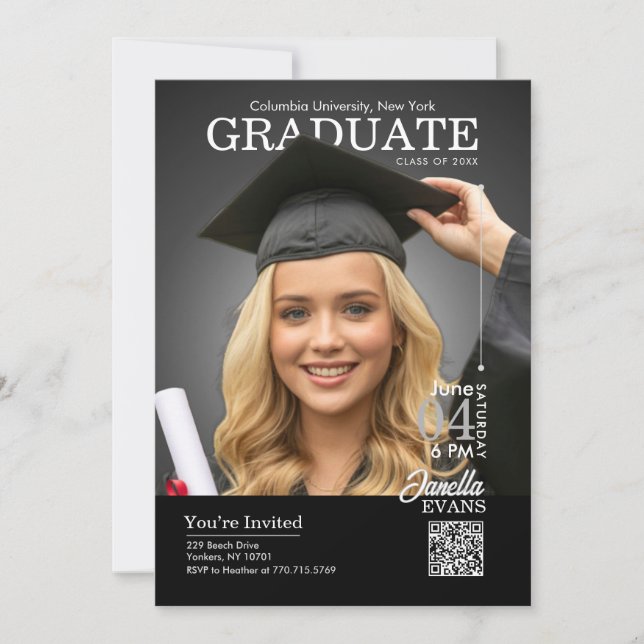 Invitación Magazine Cover Graduation Black (Anverso)