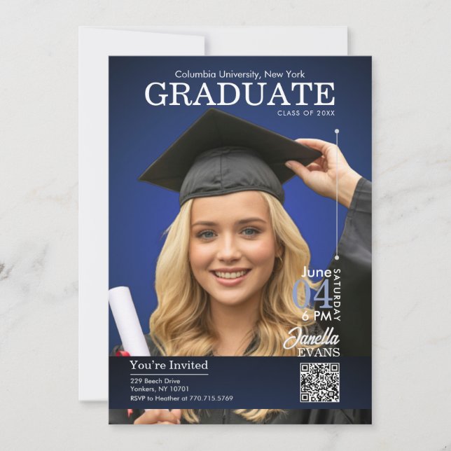 Invitación Magazine Cover Graduation Blue (Anverso)
