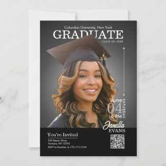 Invitación Magazine Cover Graduation Cap down Black