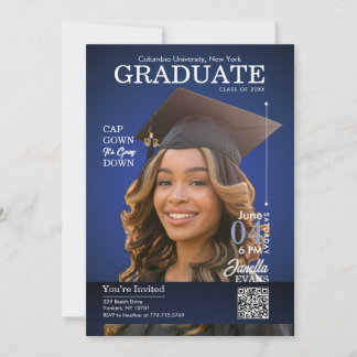 Invitación Magazine Cover Graduation Cap Down Blue