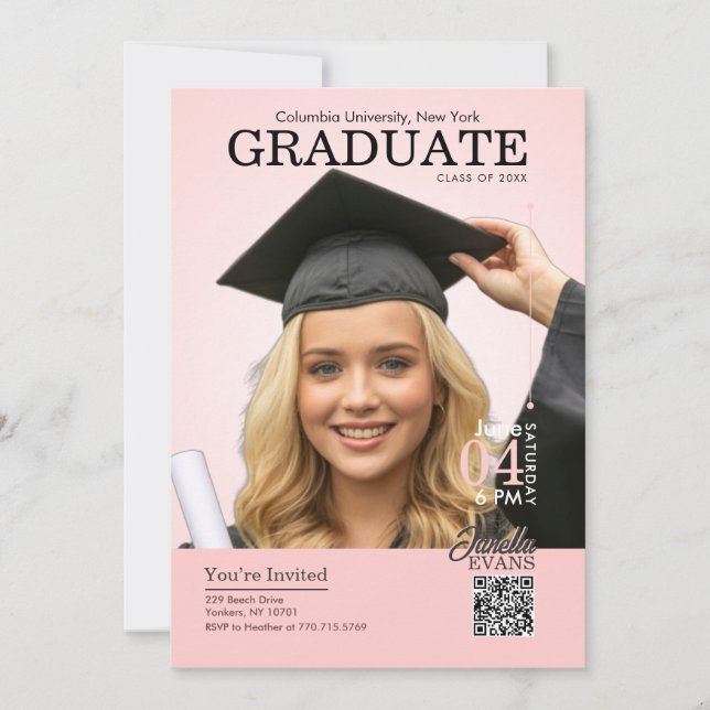 Invitación Magazine Cover Graduation Pink (Anverso)