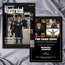 Invitación Magazine Four Photo Black Graduation Announcement