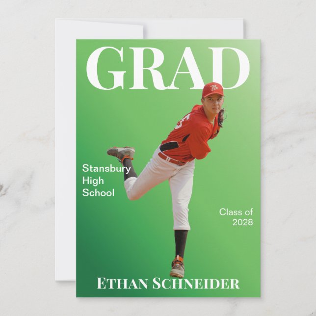 Invitación Magazine Graduation Green and White Announcement (Anverso)