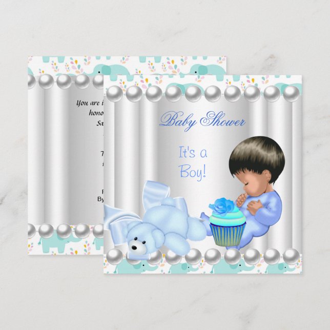 Invitación Magdalena azul de shower de bebé niño lindo (Anverso / Reverso)