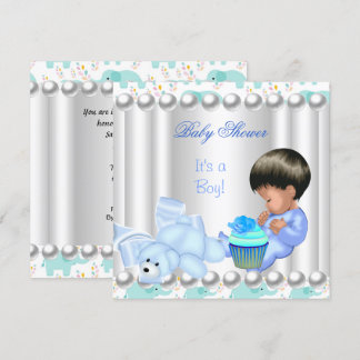 Invitación Magdalena azul de shower de bebé niño lindo