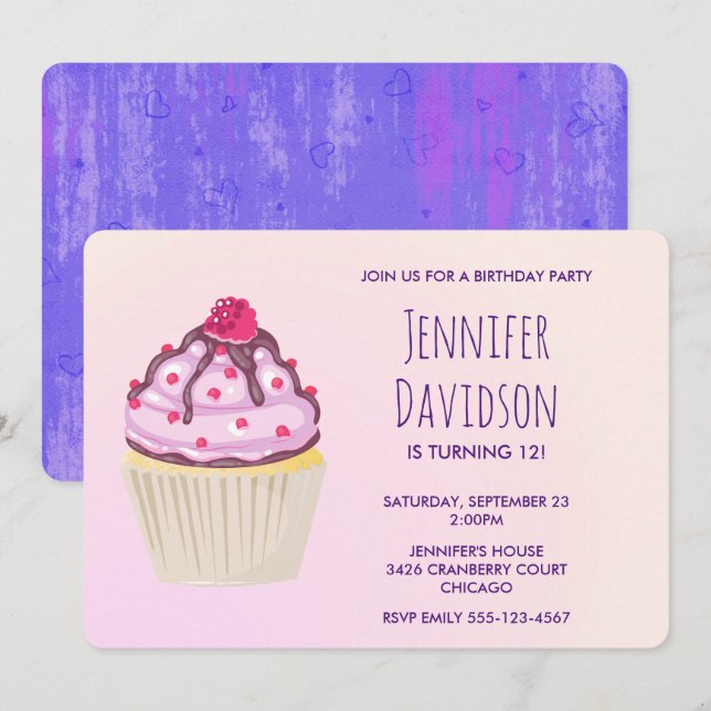 Invitación Magdalena con frambuesa encima (Anverso / Reverso)