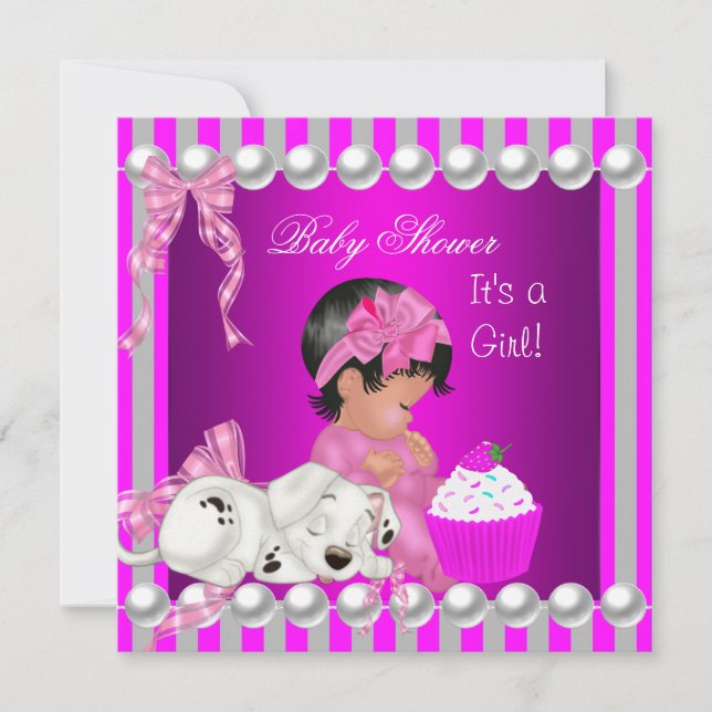 Invitación Magdalena de Cumpleaños de Bebé Adorable con Raya  (Anverso)