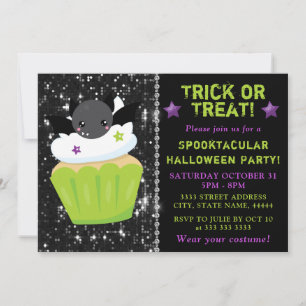 Invitación Magdalena de Halloween de Murciélago Lindo para Fi