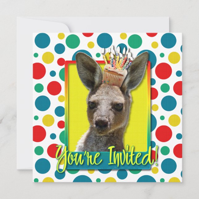 Invitación Magdalena del cumpleaños - canguro (Anverso)