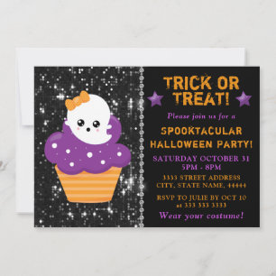 Invitación Magdalenas de Halloween de Fantasmas Lindos para F