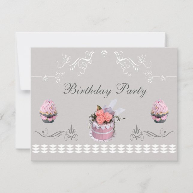 Invitación Magdalenas elegantes rosadas y fiesta de (Anverso)