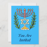 Invitación Magen persa David Menorah<br><div class="desc">Esta imagen fue adaptada de una antigua teja judía persa y cuenta con una menorah con un Magen David (Estrella de David) enmarcado por ramas de olivo. Se han conservado las imperfecciones de la imagen original pintada a mano.</div>