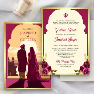 Invitación Magenta Anand Karaj Sikh, Boda de la etnia india