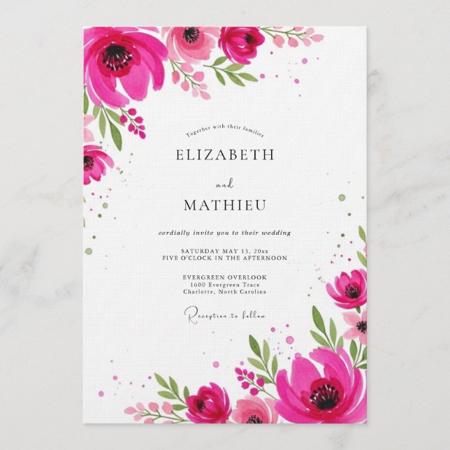 Invitación Magenta Artistic Floral Wedding (Anverso)