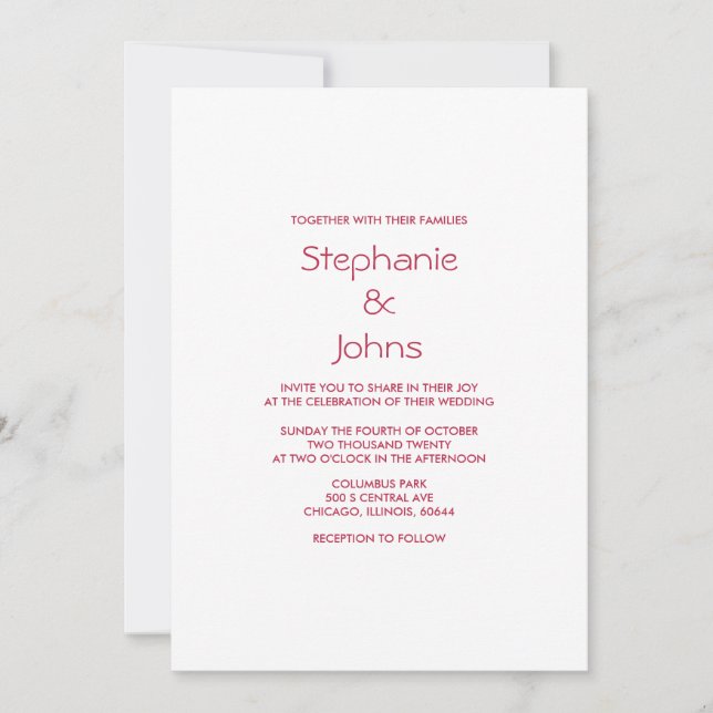 Invitación Magenta Blanco Mínimo Brillante Boda Colorido 2024 (Anverso)