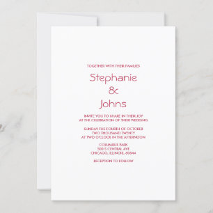 Invitación Magenta Blanco Mínimo Brillante Boda Colorido 2024