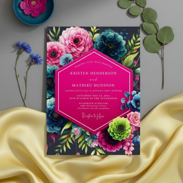 Invitación Magenta Bloom Moody Wedding (Subido por el creador)