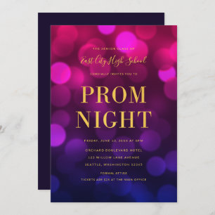 Invitación Magenta Blue Bokeh ilumina el prom de la escuela s