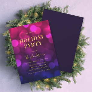 Invitación Magenta Blue Bokeh ilumina fiesta faux Gold