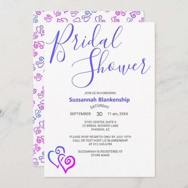 Invitación Magenta Blue Linked Hearts Bridal Shower Template (Anverso / Reverso)
