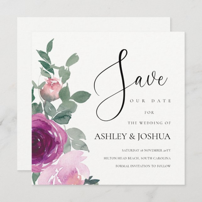 Invitación Magenta Blush Pink Floral Over Ivory Save The Date (Anverso / Reverso)