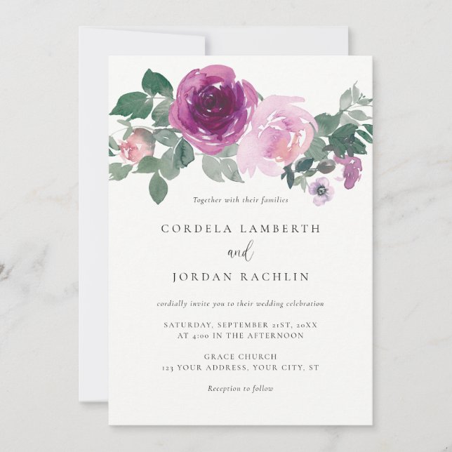 Invitación Magenta Blush Pink Floral Spray Ivory Wedding (Anverso)