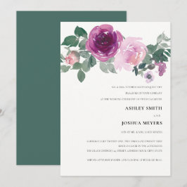 Invitación Magenta Blush Watercolor Floral Ivory Wedding