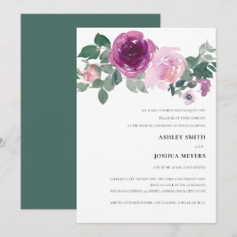 Invitación Magenta Blush Watercolor Floral White Wedding