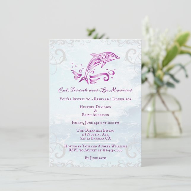 Invitación Magenta Boda de delfín (Anverso de pie)
