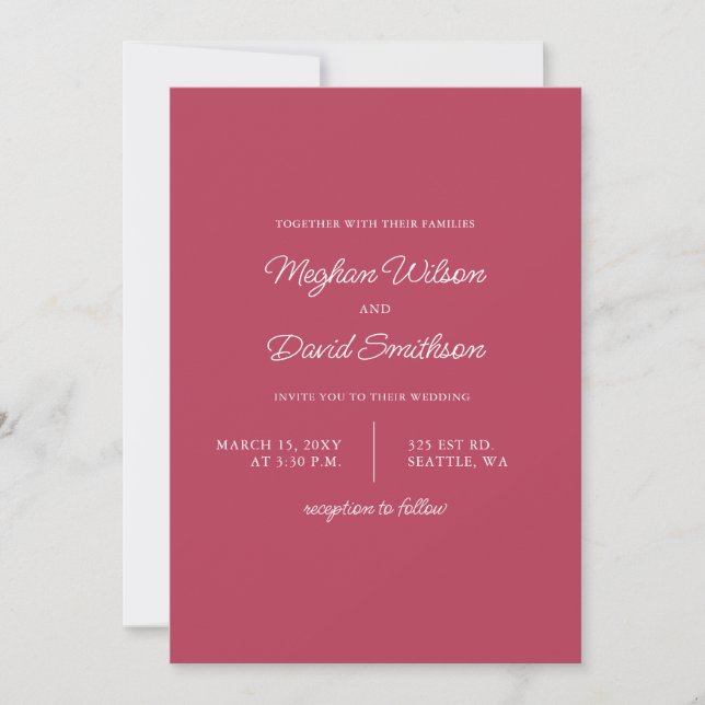 Invitación Magenta Boda moderno simple y elegante (Anverso)