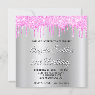Invitación Magenta Brillo Gotea Sombra Paralela Plateada Ombr