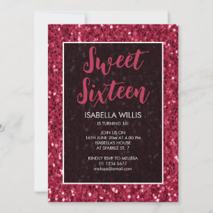 Invitación Magenta brillo rosa oscuro Sweet 16 guión elegante