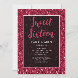 Invitación Magenta brillo rosa oscuro Sweet 16 guión elegante