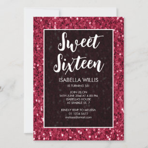 Invitación Magenta brillo rosa oscuro Sweet 16 guión elegante