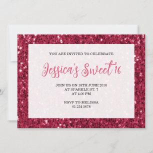 Invitación Magenta brillo rosa oscuro Sweet 16 guión elegante