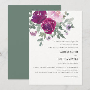 Invitación Magenta color de agua rosa Floral Perla Boda blanc