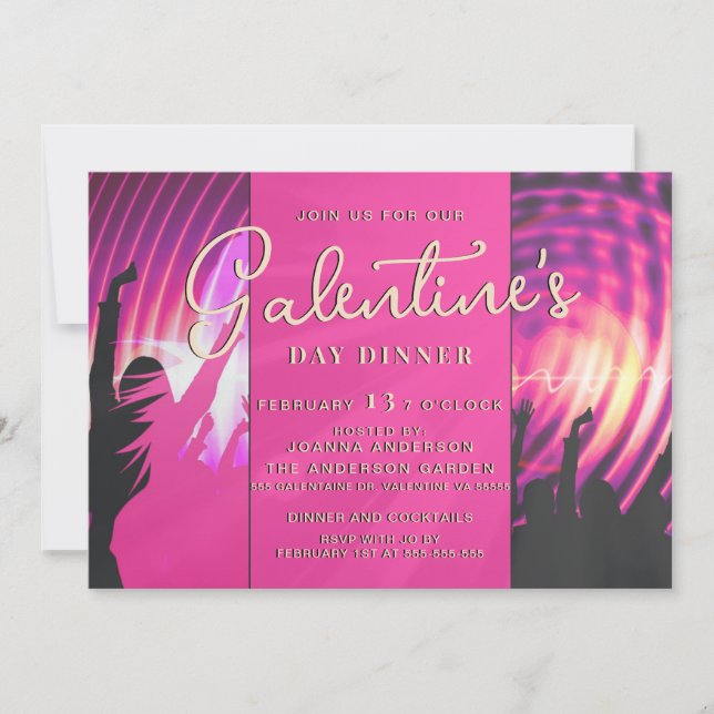 Invitación Magenta Disco Retro Galentine Dinner Brunch Fiesta (Anverso)