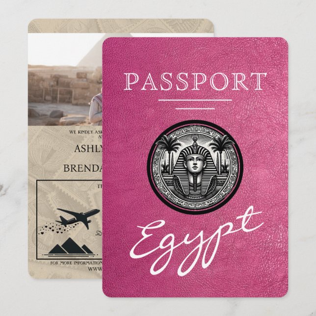 Invitación Magenta Egypt Passport Wedding Invitation (Anverso / Reverso)