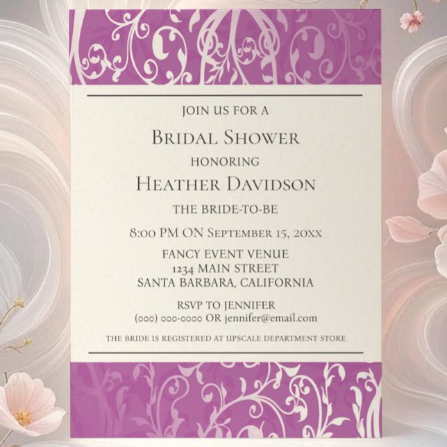 Invitación Magenta Elegant Flourish Bridal Shower Invite (Magenta Elegant Flourish Bridal Shower Invite)