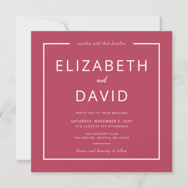 Invitación Magenta elegante Boda Minimalista moderno (Anverso)