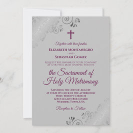 Invitación Magenta elegante sobre Boda católico moderno gris