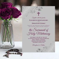 Magenta elegante sobre Boda católico moderno gris