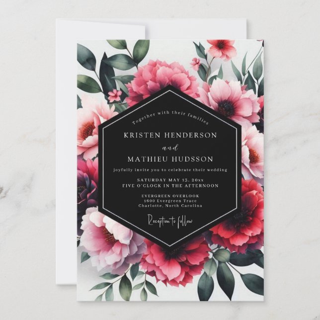 Invitación Magenta Enchanting Floral Wedding (Anverso)