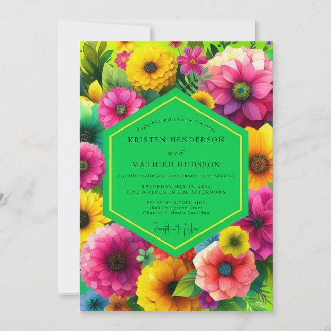 Invitación Magenta Floral Bloom Wedding (Anverso)