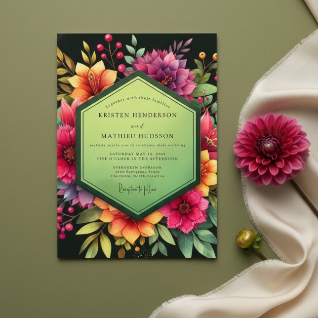 Invitación Magenta Floral Dusk Wedding (Subido por el creador)